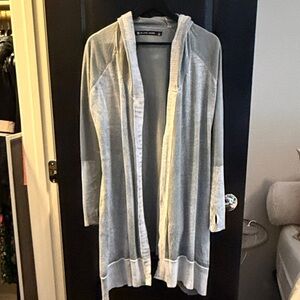 La Blanca Light Gray Open-Front Hooded Cardigan